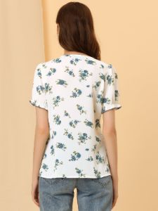Floral Blouse for V Neck Short Sleeve Button Down Top sold by Allegra K