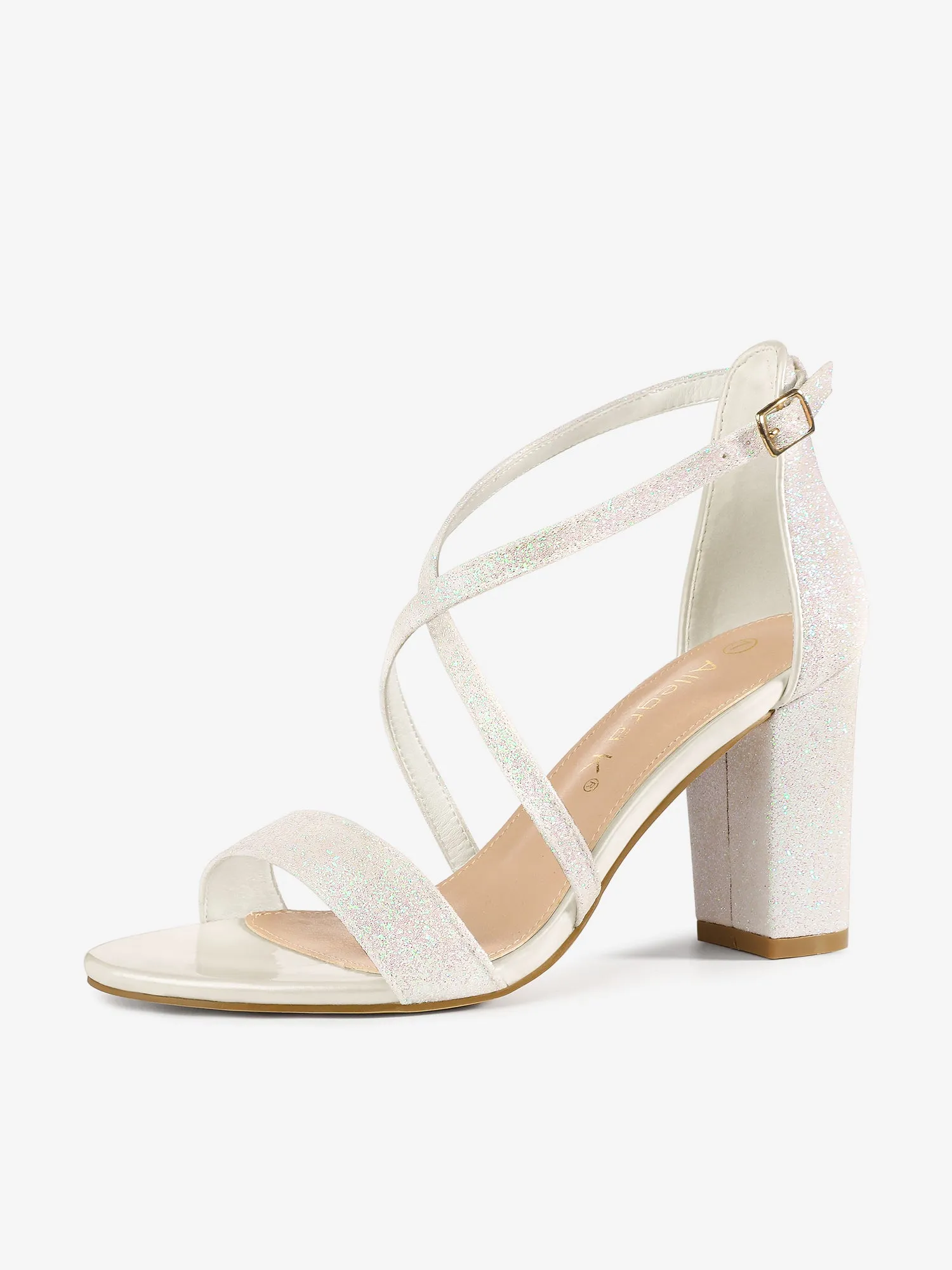 Glitter Crisscross Strap Block Heel Sandals sold by Allegra K