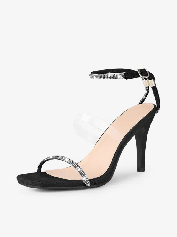 Women's Square Toe Rhinestone Adjustable Ankle Strap Stiletto Heels Sandal sold by Allegra K