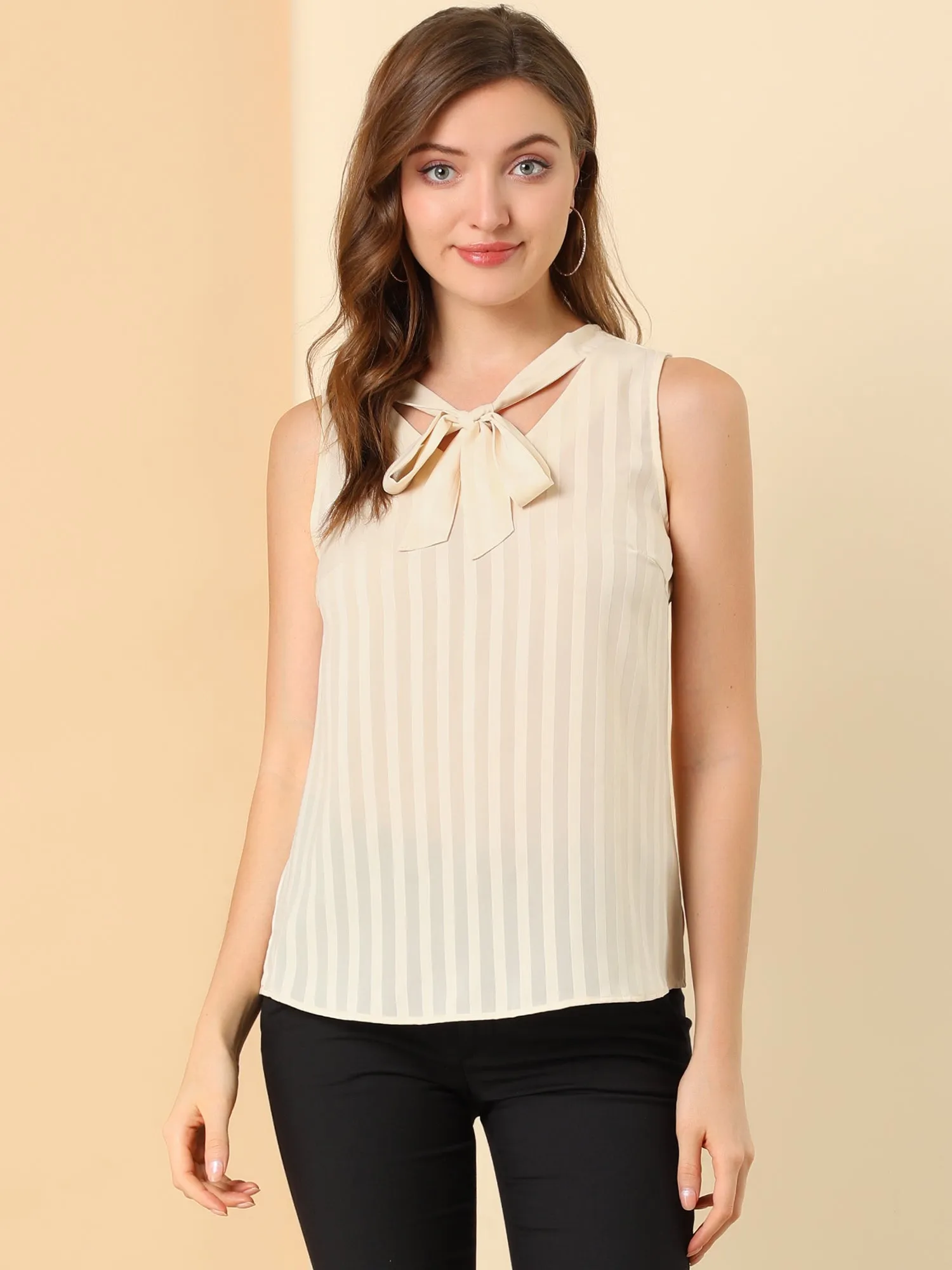 Bow Tie Neck Sleeveless Blouse Chiffon Casual Work Shirt Tops sold by Allegra K product image thumbnail 2