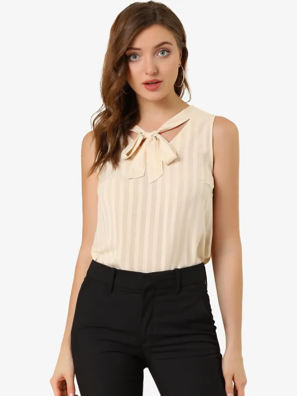 Bow Tie Neck Sleeveless Blouse Chiffon Casual Work Shirt Tops sold by Allegra K