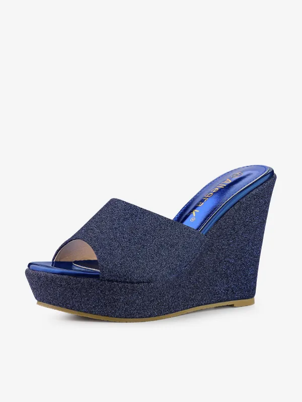 Glitter Platform Slip on Wedge Heel Sandals sold by Allegra K