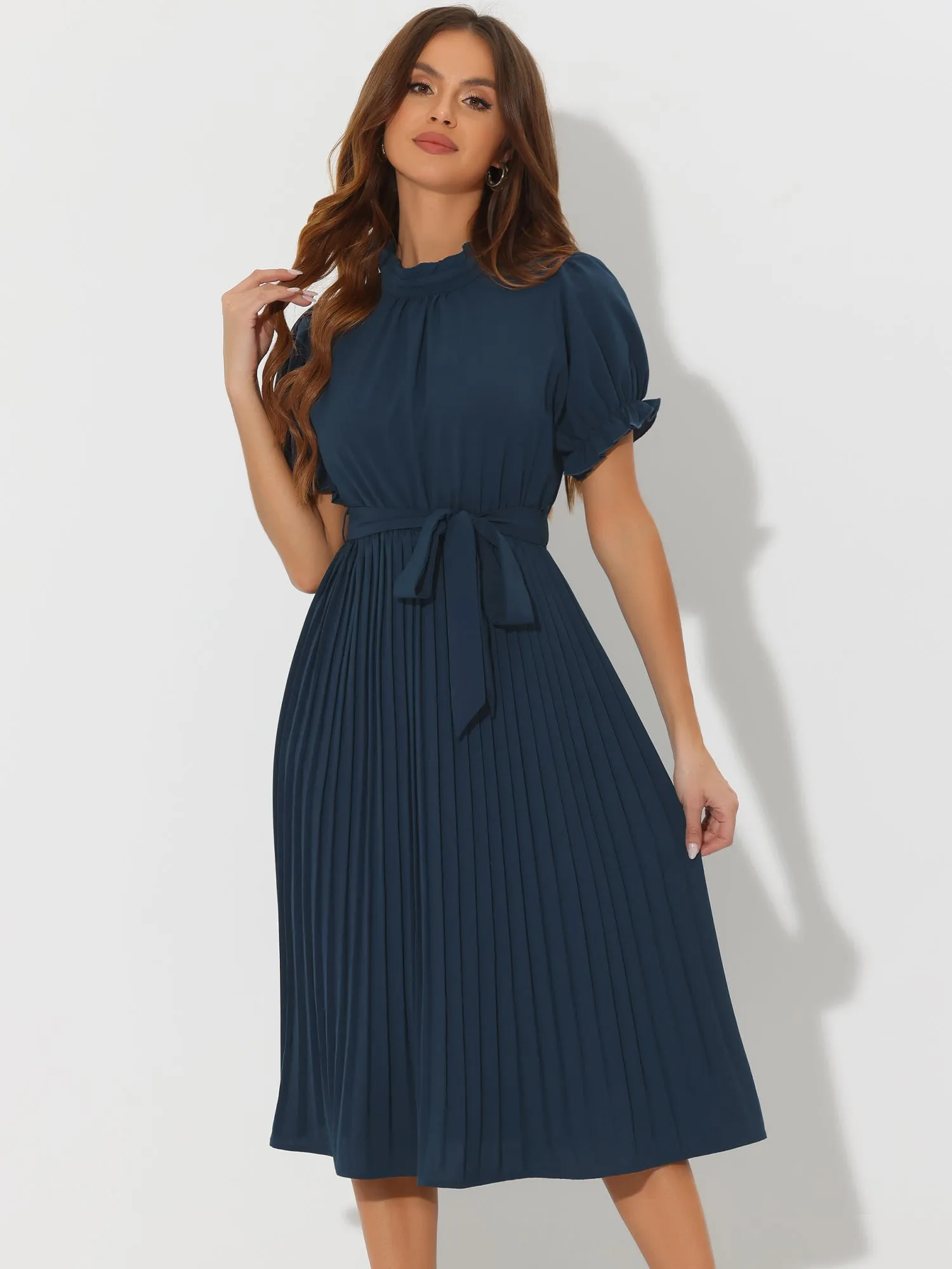 Women's Retro Ruffled Collar Short Sleeve A-Line Pleated Dress sold by Allegra K product image thumbnail 2