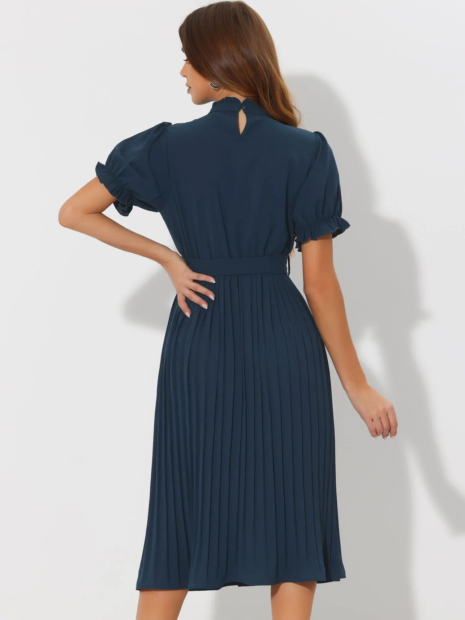 Women's Retro Ruffled Collar Short Sleeve A-Line Pleated Dress sold by Allegra K product image thumbnail 3