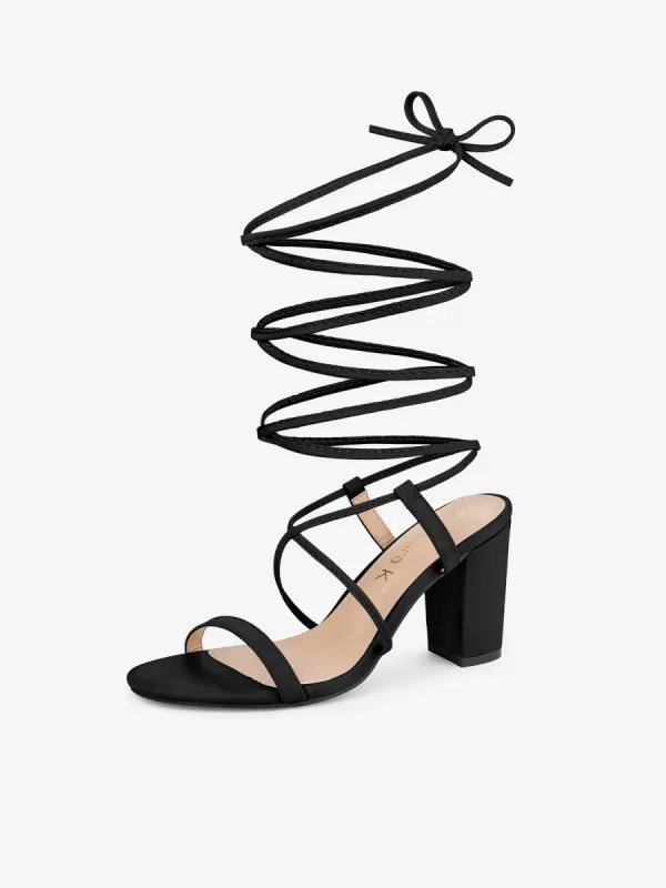 Women's Strappy One Strap Lace Up Chunky Heels Sandals sold by Allegra K