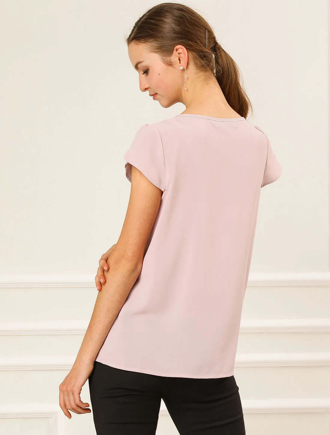 Pleated Keyhole Front Tulip Sleeve Office Business Blouse Tops sold by Allegra K product image thumbnail 3