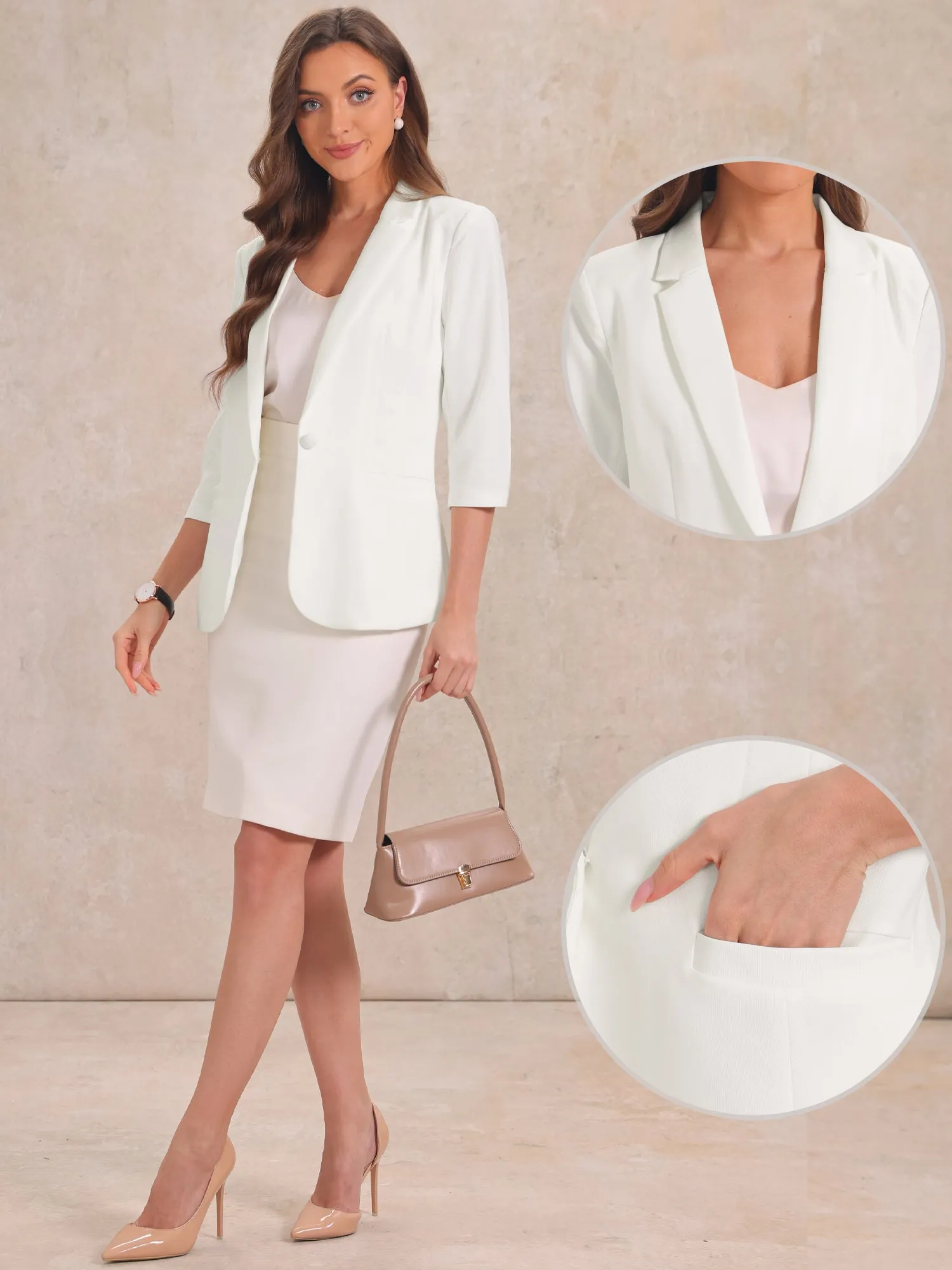 Work Office 3/4 Sleeve One Button Lapel Collar Blazer sold by Allegra K product image thumbnail 2