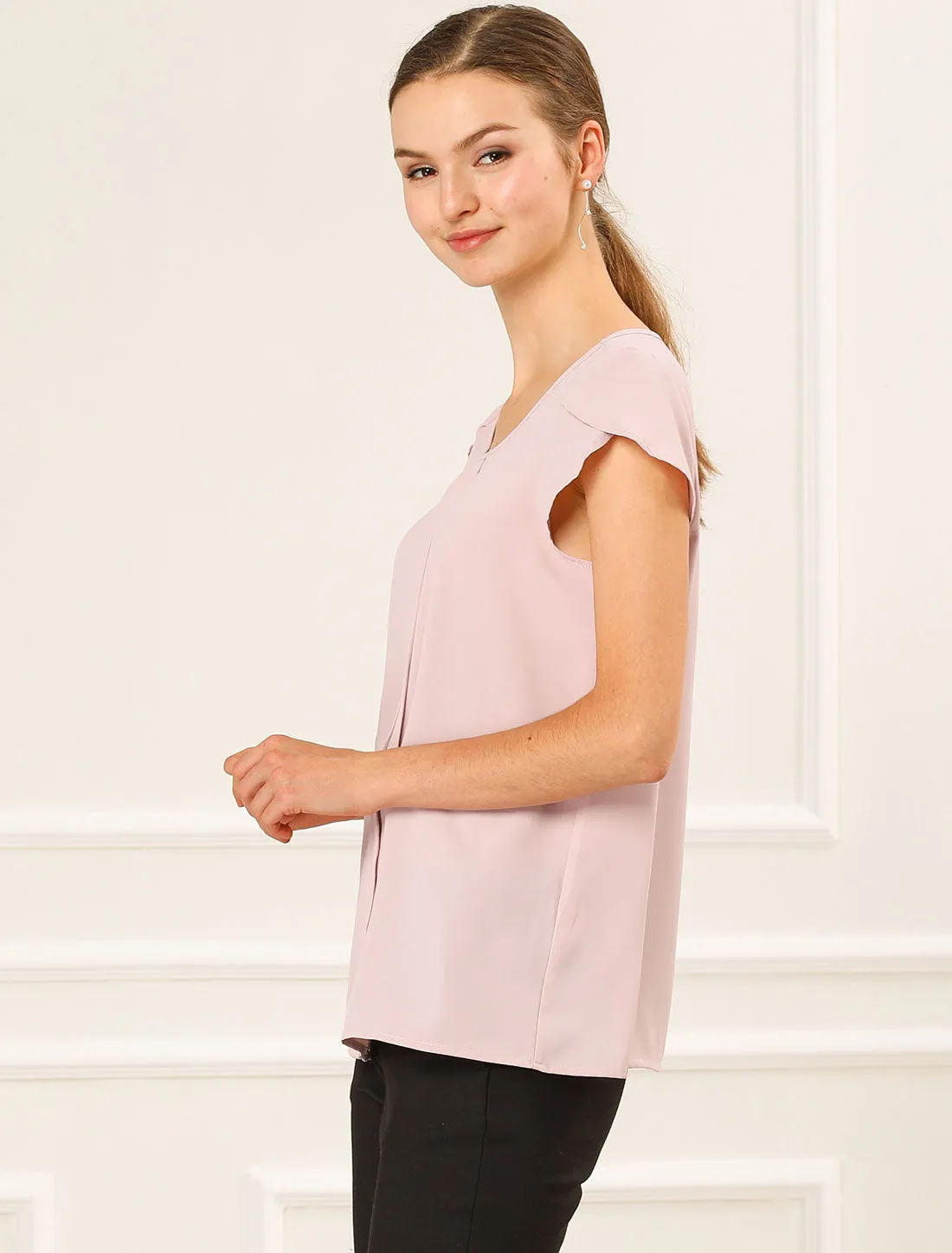 Pleated Keyhole Front Tulip Sleeve Office Business Blouse Tops sold by Allegra K product image thumbnail 4
