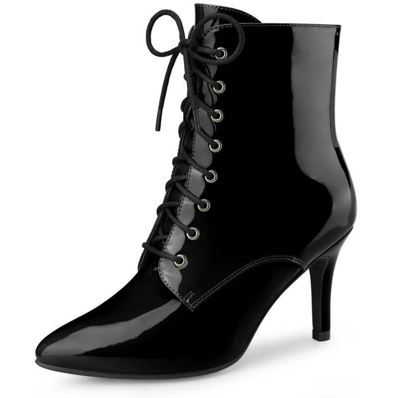 Women's Pointed Toe Lace Up Stiletto Heel Ankle Booties sold by Allegra K