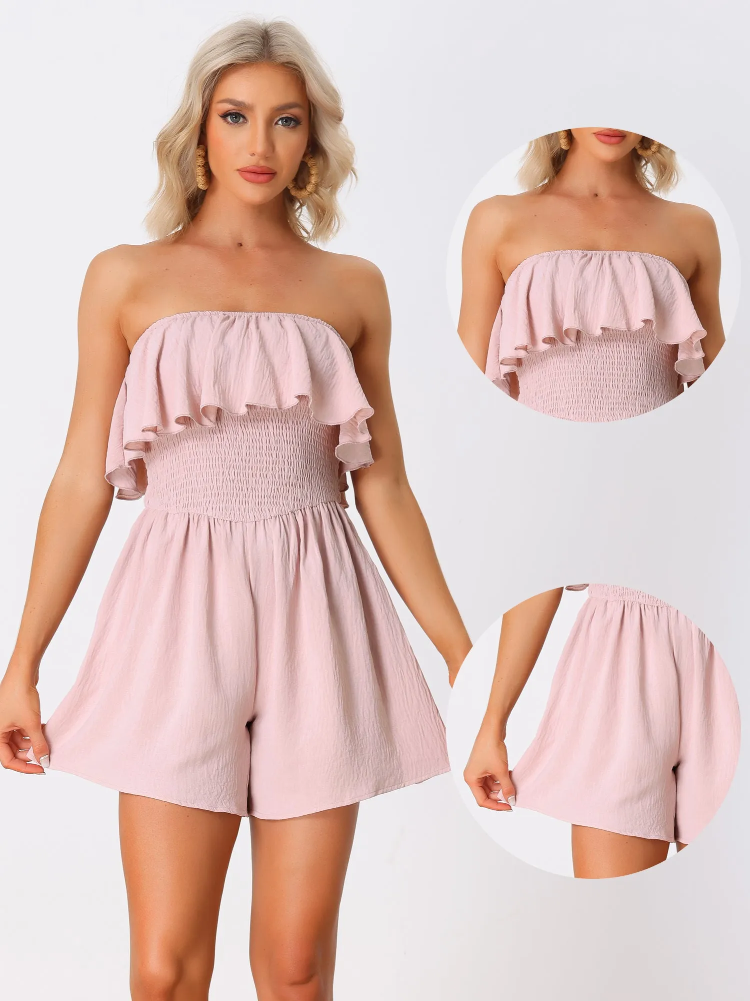 Ruffle Smocked Elastic Waist Strapless Sleeveless Romper sold by Allegra K product image thumbnail 2