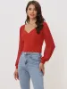 Tie Back Long Sleeve Banded Cuff Sexy Sweetheart Neck Blouse sold by Allegra K