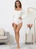 Button Down Ribbed V Neck Casual Long Sleeve Stretchy Bodysuits sold by Allegra K