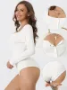 Button Down Ribbed V Neck Casual Long Sleeve Stretchy Bodysuits sold by Allegra K