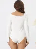 Button Down Ribbed V Neck Casual Long Sleeve Stretchy Bodysuits sold by Allegra K