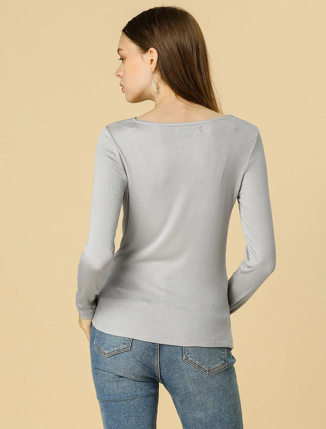 Pleated Ruched Cowl Neck Knit Top Long Sleeve Ribbed knit Top sold by Allegra K product image thumbnail 5