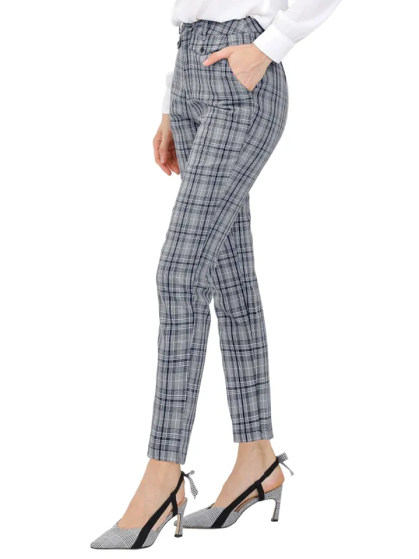 Women's Plaid High Waist Straight Pant Trousers Cropped Ankle Tartan Office Pants sold by Allegra K