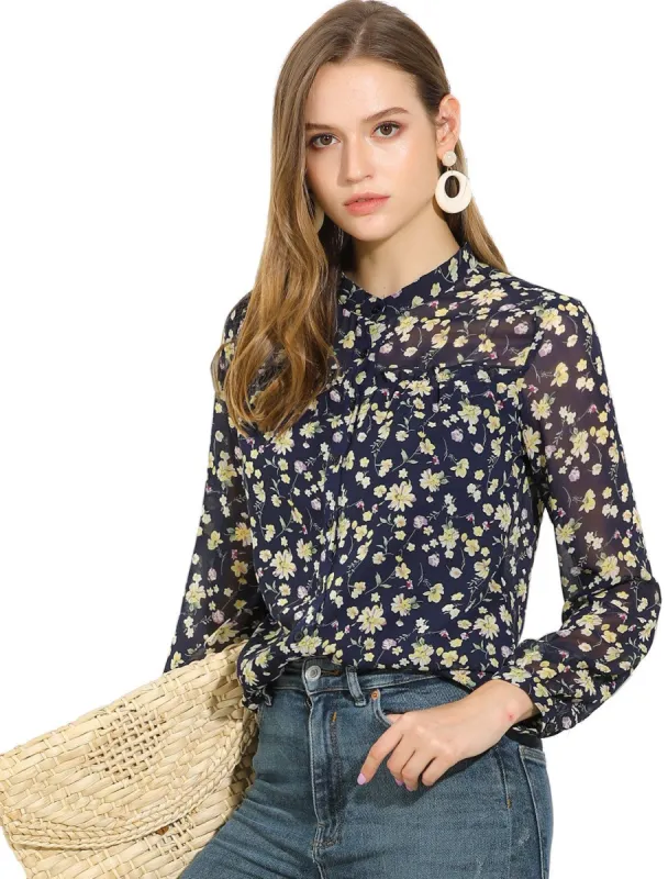 Women's Casual Button Down Shirt Ruffle Long Sleeve Floral Print Chiffon Blouse sold by Allegra K