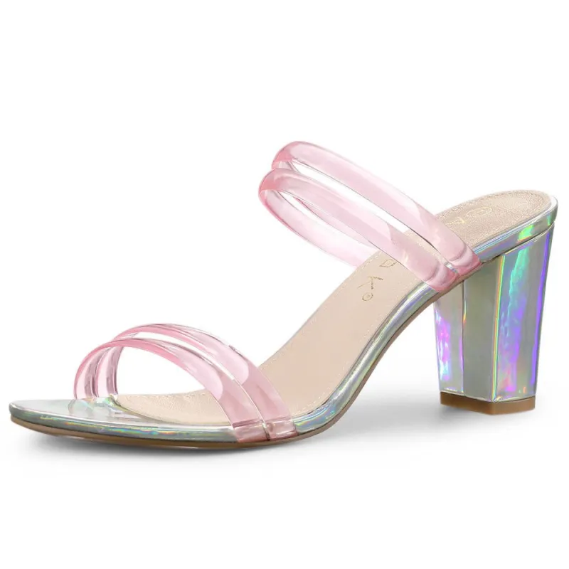 Women's Clear Strap Heel Slide Mule Block Heel Sandal sold by Allegra K