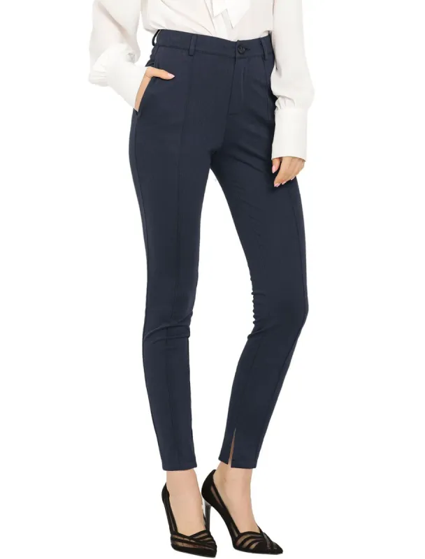 Women's Work Solid Pintuck Straight High Waist Slit Hem Pants sold by Allegra K