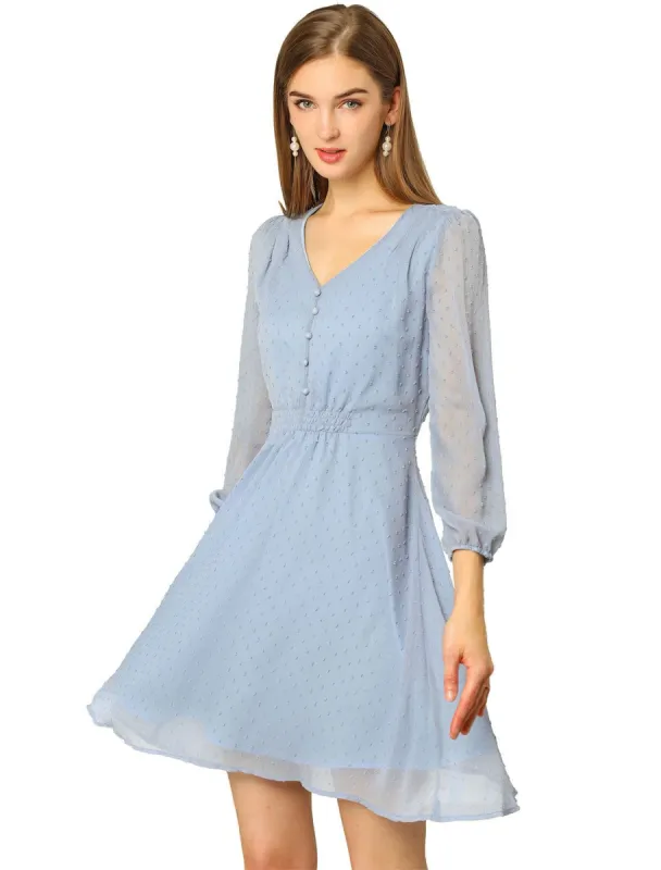 Women's Elastic Waist Flowy Dress V Neck 3/4 Sleeve A-line Chiffon Dresses sold by Allegra K