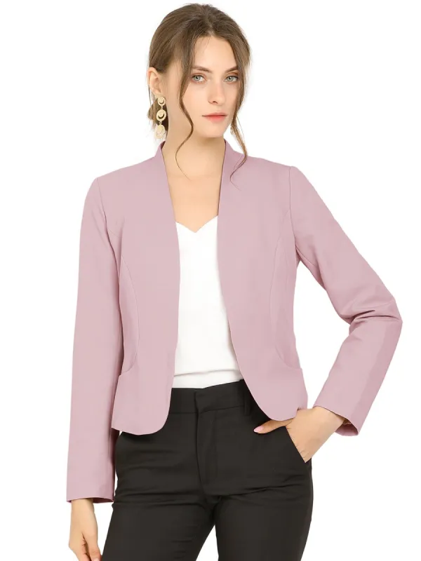 Women's Work Office Open Front Collarless Cropped Blazer sold by Allegra K