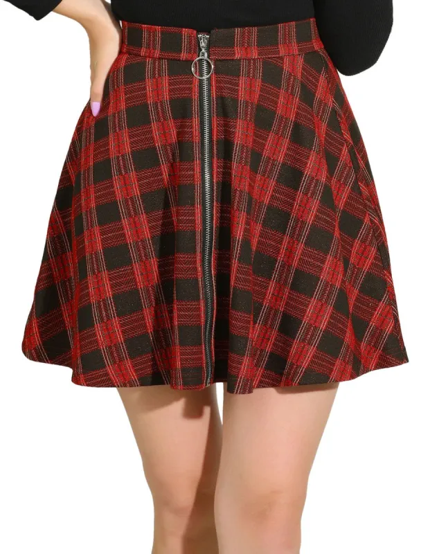 Women's Tartan Plaid Zip Up High Waist A-Line Skater Skirt sold by Allegra K