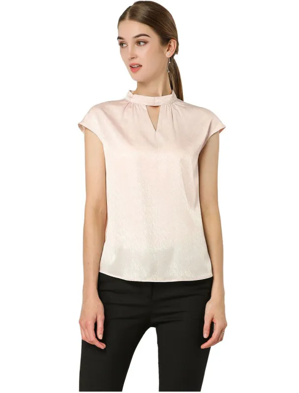 Women's Cap Sleeve Shirts Choker Neck Office Elegant Top sold by Allegra K