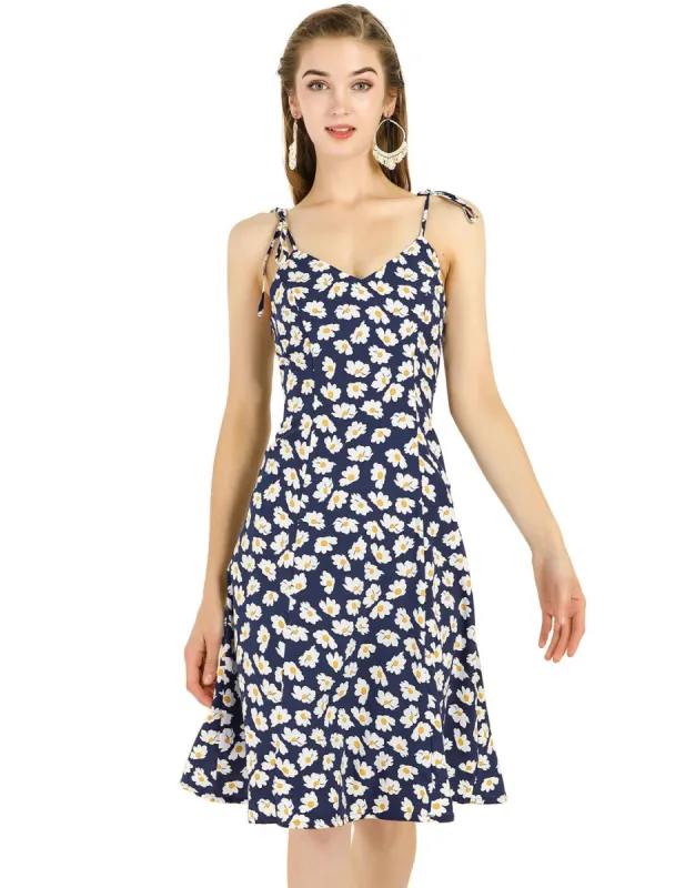 Women's Summer Spaghetti Strap Floral Knee Length Sleeveless Smocked Dress sold by Allegra K