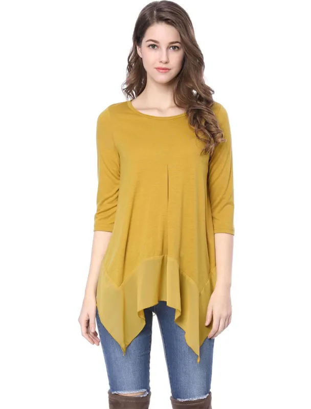 Allegra K 3/4 Sleeves Chiffon Panel High Low Hem Loose Tunic Top sold by Allegra K