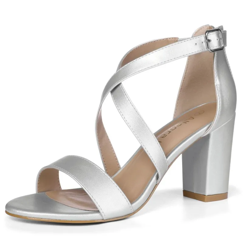HJ284H-03 Women Chunky Heel Crisscross Straps Dress Sandals sold by Allegra K