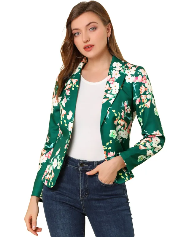 Allegra K Notched Lapel Open Front Blazer in Floral Print sold by Allegra K