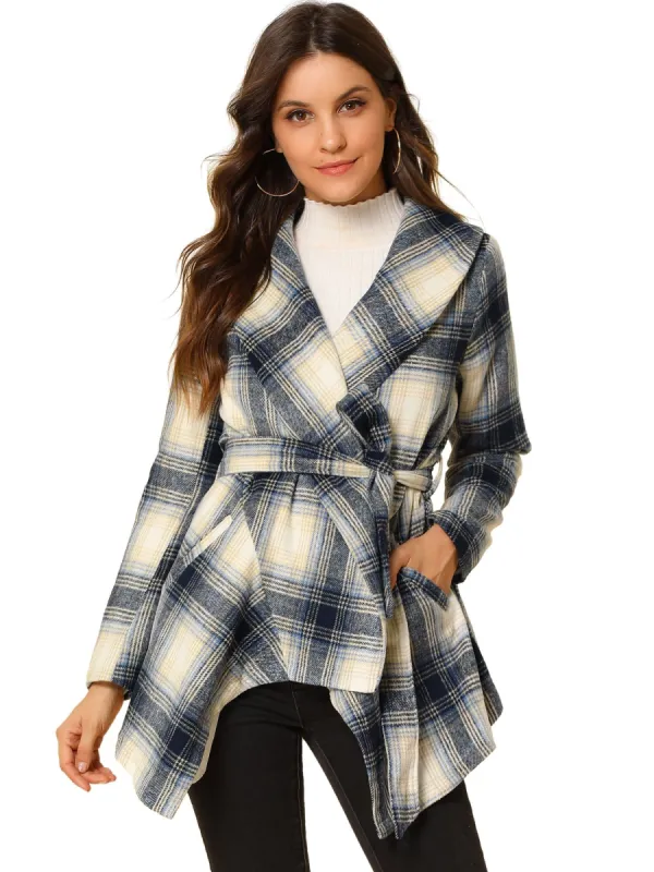 Allegra K Wide Lapel Plaid Fall Wrap Coat sold by Allegra K