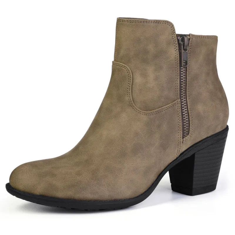 Women's Round Toe Stacked Chunky Heel Zipper Ankle Boots sold by Allegra K