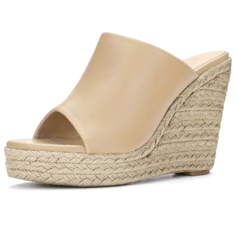 Women Open Toe Espadrille Wedge Heel Platform Mules sold by Allegra K