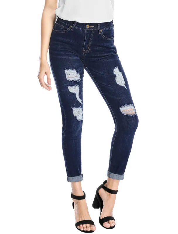 Women's Mid Rise Washed Ripped Distressed Denim Skinny Jegging Jeans sold by Allegra K