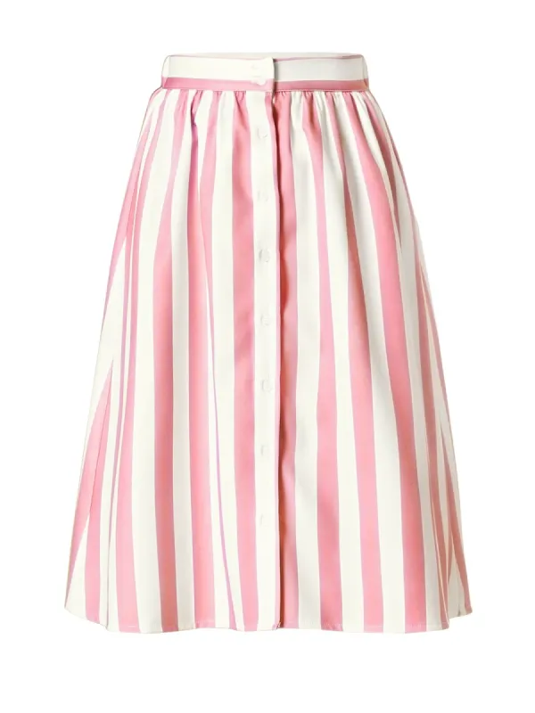 Women's Stripes Button Front Elastic Back a Line Midi Skirt sold by Allegra K