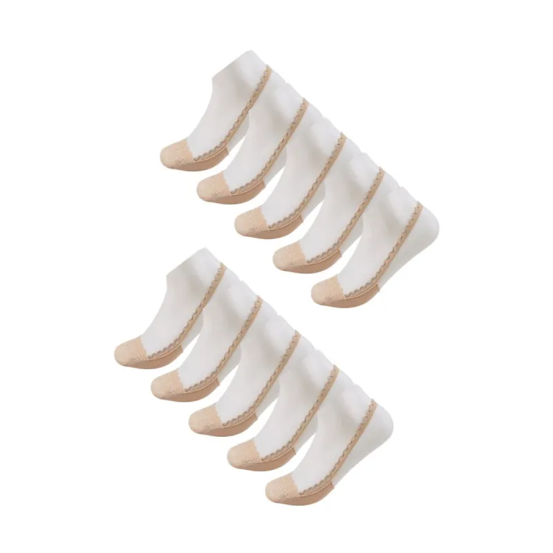 Women Heelless Lace Back No Show Half Socks 10 Pack sold by Allegra K