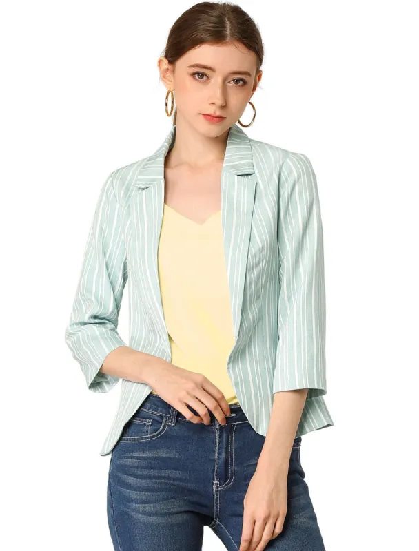 Allegra K Striped 3/4 Sleeves Open Front Notched Lapel Blazer sold by Allegra K