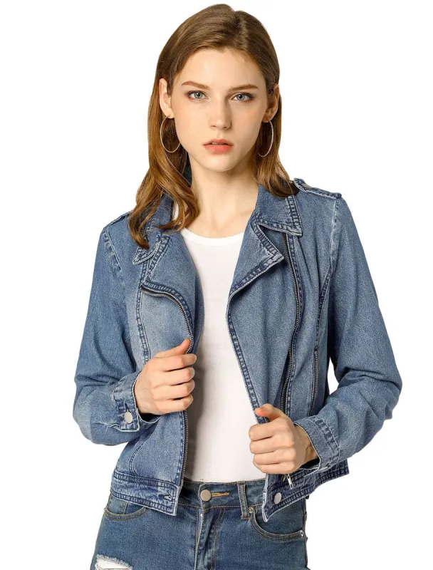 Allegra K Revere Collar Washed Denim Jacket with Zip Decors sold by Allegra K