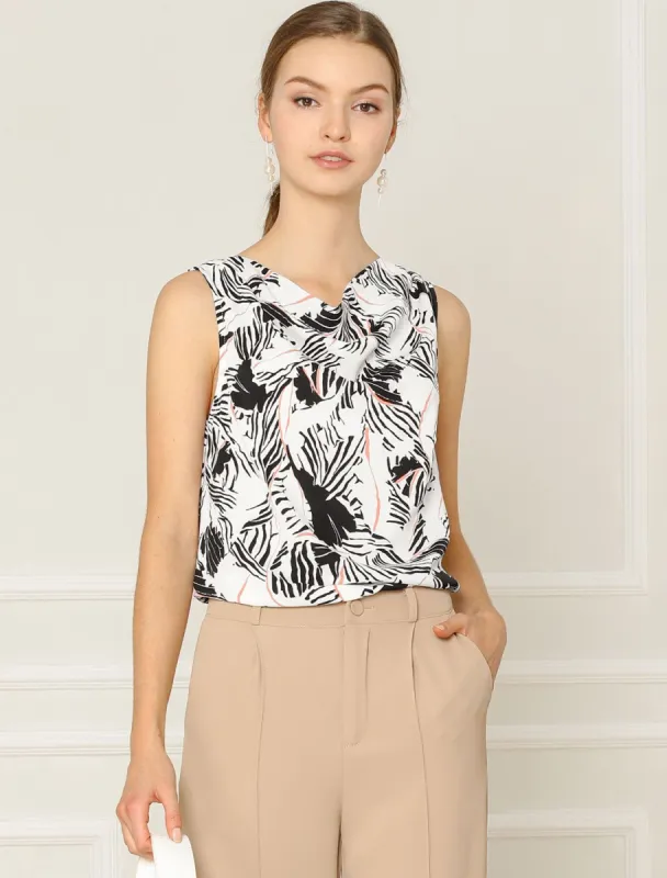 Summer Abstract Floral Print Cowl Neck Sleeveless Blouse Top sold by Allegra K