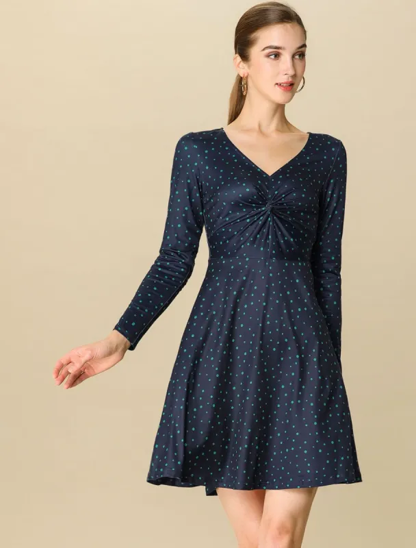 V Neck Casual Dots Print Twist Long Sleeve Dress sold by Allegra K