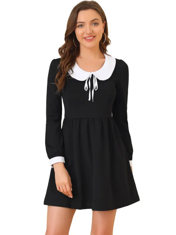 Women's Peter Pan Collar Contrast Color Long Sleeve A-Line Mini Dress sold by Allegra K