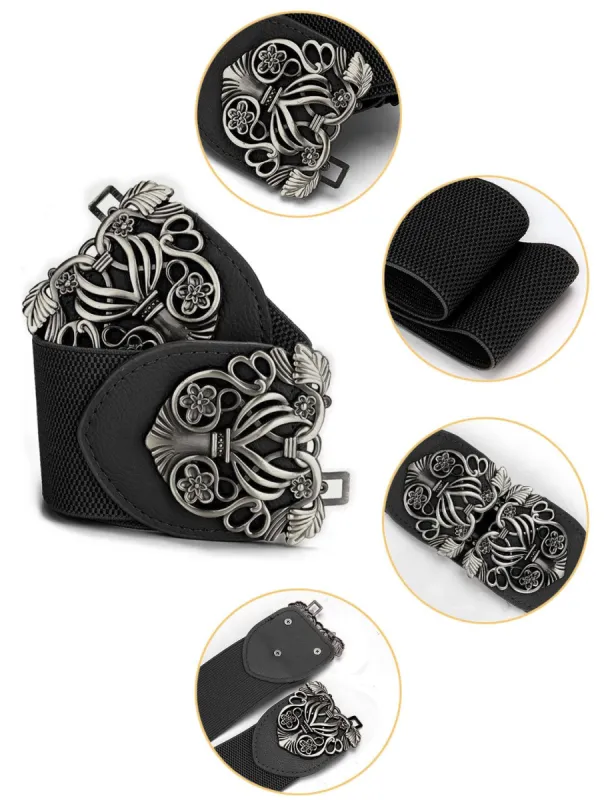Knot Woven Metal Interlocking Buckle Textured Elastic Stretchy Cinch Waistband Waist Belt sold by Allegra K