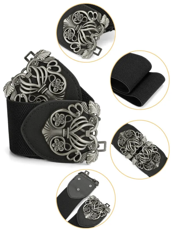 Wide Elastic Vintage High Stretchy Retro Waist Belt with Buckle for Women sold by Allegra K