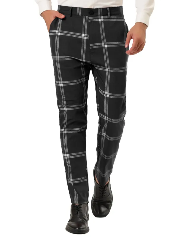 Men's Plaid Dress Pants Casual Slim Fit Flat Front Checked Printed Business Trousers sold by Allegra K