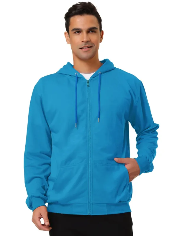 Men's Hoodie Sweatshirt Full Zip Long Sleeves Lightweight Solid Sports Hooded Jacket sold by Allegra K