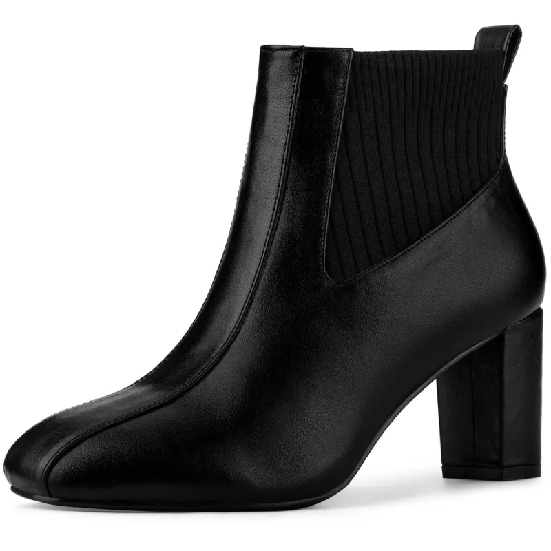 Women's Square Toe Block Heels Elastic Chelsea Ankle Boots sold by Allegra K