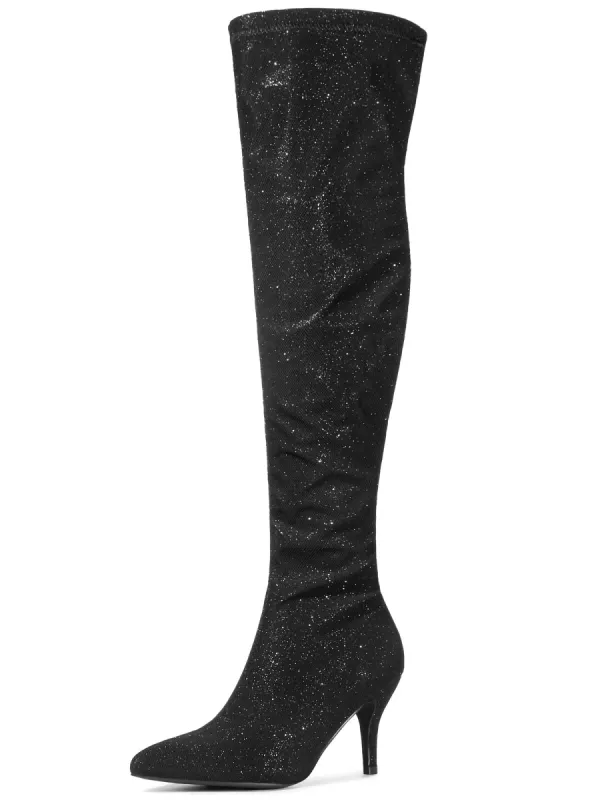 Women's Glitter Pointed Toe Stiletto Heels Over the Knee High Boots sold by Allegra K
