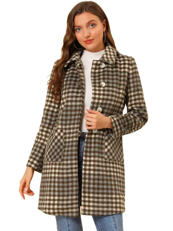 Women's Winter Elegant Lapel Collar Woolen Long Trench Coat sold by Allegra K