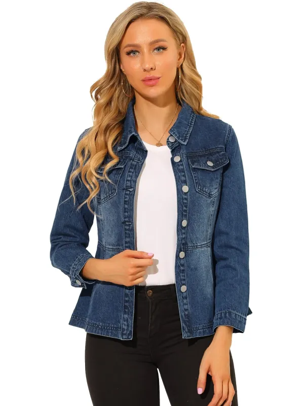 Women's Vintage Jean Jackets Long Sleeve Washed Button Down Denim Jacket sold by Allegra K